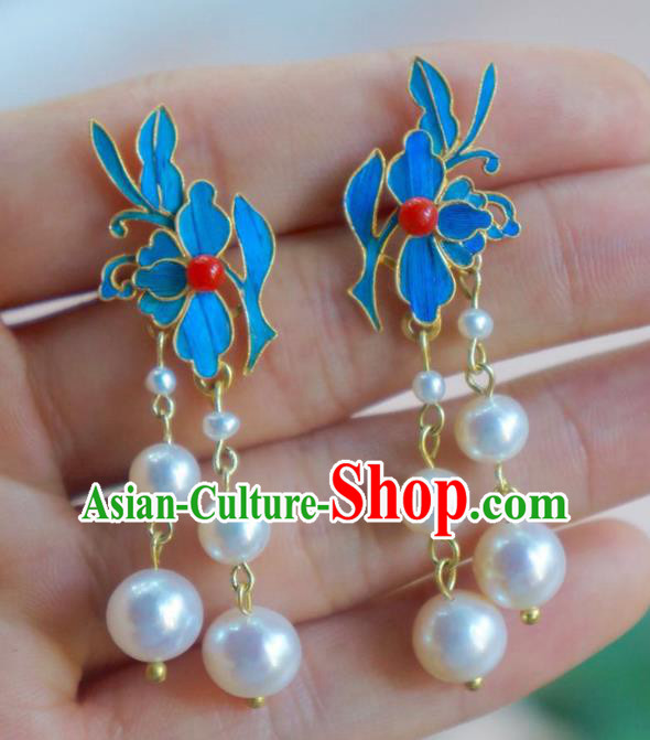 Chinese Traditional Ancient Empress Pearls Tassel Ear Accessories Handmade Earrings Jewelry