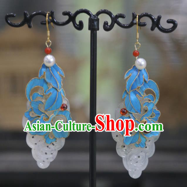 Chinese Ancient Empress Jade Ear Accessories Handmade Traditional Garnet Earrings Jewelry
