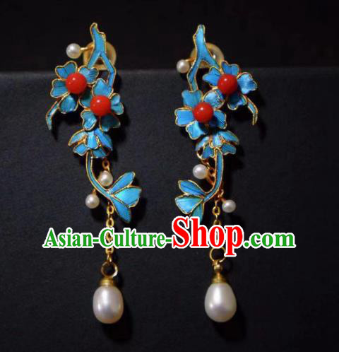 Chinese Ancient Qing Dynasty Empress Ear Accessories Handmade Traditional Pearls Earrings Jewelry