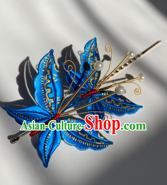 China Qing Dynasty Palace Lady Blue Butterfly Hairpin Ancient Empress Hair Stick