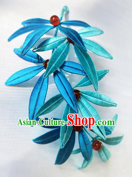 China Traditional Ming Dynasty Hairpin Ancient Imperial Consort Blue Bamboo Leaf Hair Stick
