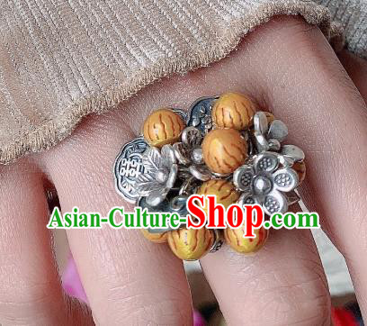 Chinese Handmade Silver Carving Ring National Circlet Jewelry