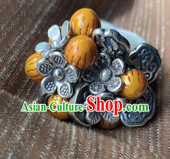 Chinese Handmade Silver Carving Ring National Circlet Jewelry