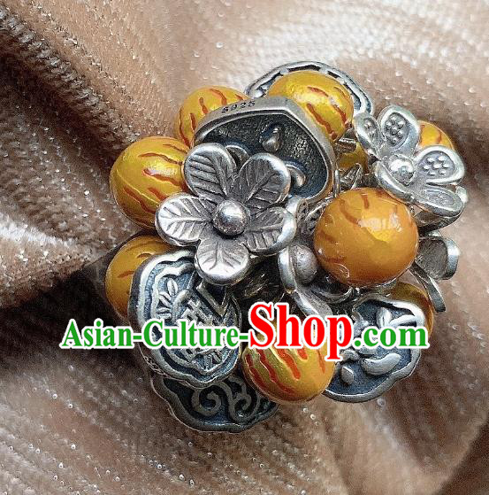 Chinese Handmade Silver Carving Ring National Circlet Jewelry