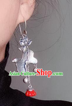 China National Silver Carving Lotus Earrings Traditional Cheongsam Tassel Ear Accessories
