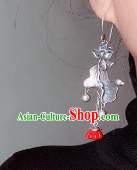 China National Silver Carving Lotus Earrings Traditional Cheongsam Tassel Ear Accessories