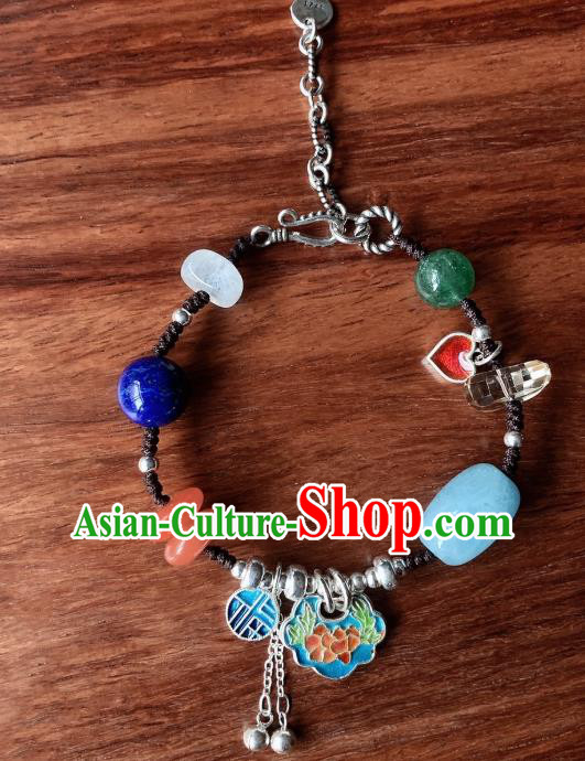 Handmade Chinese National Blueing Bracelet Ethnic Silver Bangle Lapis Wristlet Accessories