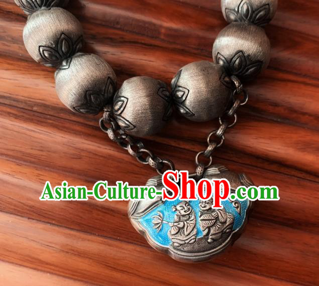 Handmade Chinese Ethnic Silver Carving Bangle Wristlet Accessories National Blueing Lock Bracelet