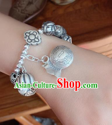 Handmade Chinese National Bracelet Ethnic Silver Carving Fish Bangle Wristlet Accessories