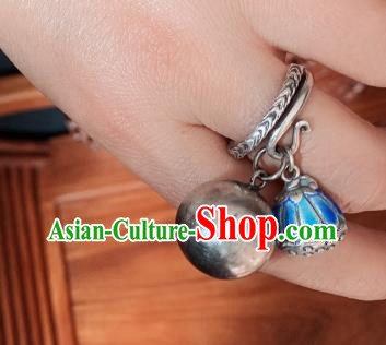 Chinese Handmade Ethnic Silver Ring National Blueing Lotus Seedpod Circlet Jewelry