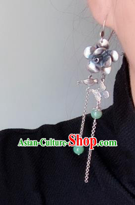 China National Long Tassel Earrings Traditional Cheongsam Silver Carving Flower Ear Accessories