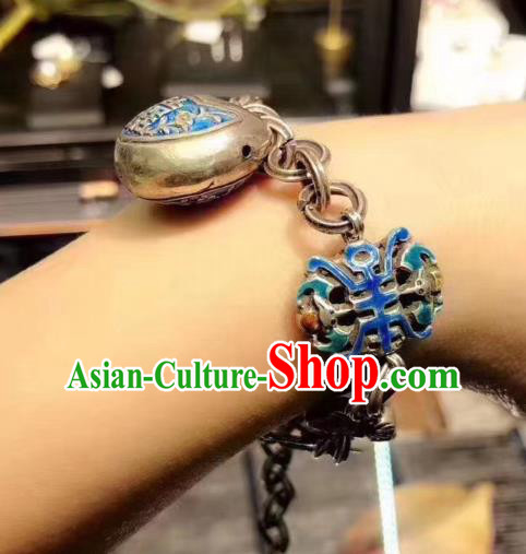 Handmade Chinese Ethnic Silver Carving Bat Bangle Wedding Wristlet Accessories National Blueing Bracelet