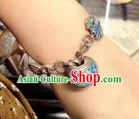 Handmade Chinese Ethnic Silver Carving Bat Bangle Wedding Wristlet Accessories National Blueing Bracelet