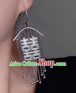 China National Wedding Earrings Traditional Cheongsam Silver Tassel Ear Accessories