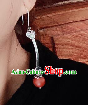 China National Agate Earrings Traditional Cheongsam Silver Ruyi Ear Accessories