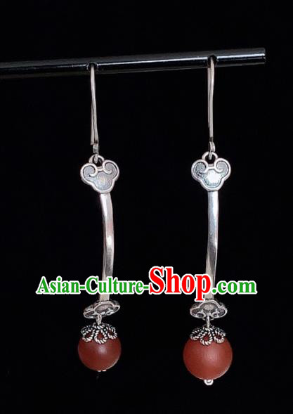 China National Agate Earrings Traditional Cheongsam Silver Ruyi Ear Accessories