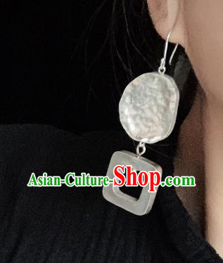 China Traditional Cheongsam Silver Carving Ear Accessories National Earrings