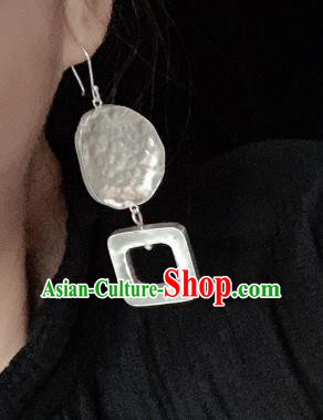 China Traditional Cheongsam Silver Carving Ear Accessories National Earrings