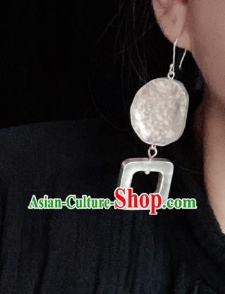China Traditional Cheongsam Silver Carving Ear Accessories National Earrings