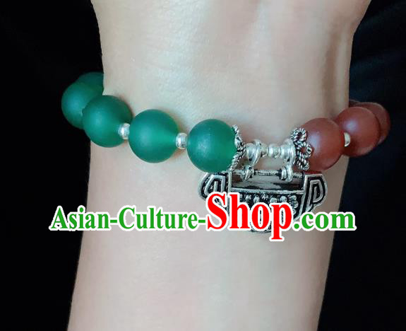 Handmade Chinese Silver Carving Lock Wristlet Accessories Ethnic Bangle National Beads Bracelet