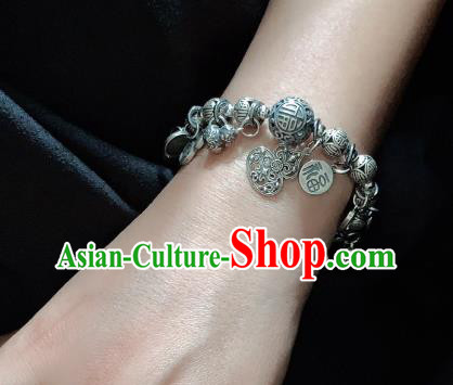 Handmade Chinese Silver Carving Wristlet Accessories Ethnic Agate Bangle National Wedding Bracelet