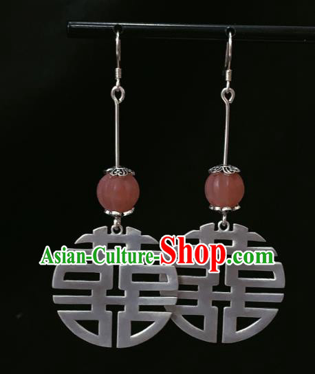 China National Wedding Agate Earrings Traditional Cheongsam Silver Ear Accessories