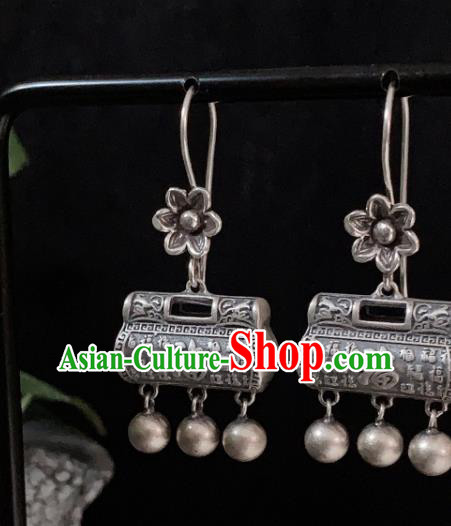 China National Wedding Silver Lock Earrings Traditional Cheongsam Ear Jewelry Accessories