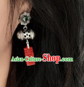 China National Silver Earrings Traditional Cheongsam Agate Ear Jewelry Wedding Accessories