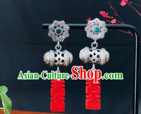 China National Silver Earrings Traditional Cheongsam Agate Ear Jewelry Wedding Accessories