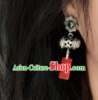 China National Silver Earrings Traditional Cheongsam Agate Ear Jewelry Wedding Accessories