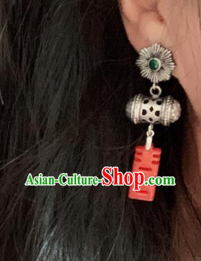 China National Silver Earrings Traditional Cheongsam Agate Ear Jewelry Wedding Accessories