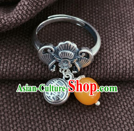 Chinese Handmade Ethnic Ceregat Ring National Silver Carving Bat Circlet Jewelry