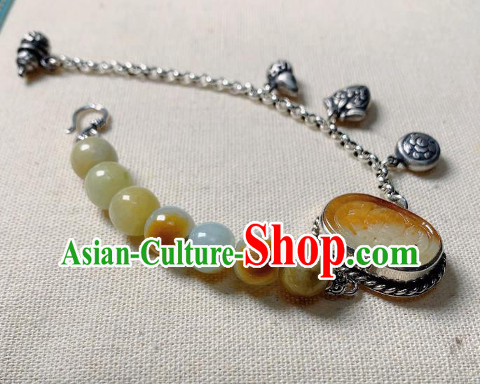 Handmade Chinese Jade Carving Bangle National Bracelet Silver Wristlet Accessories