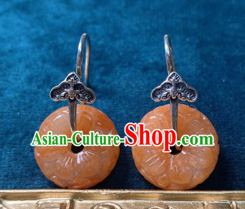 China National Silver Bat Earrings Jewelry Traditional Cheongsam Agate Peace Buckle Ear Accessories