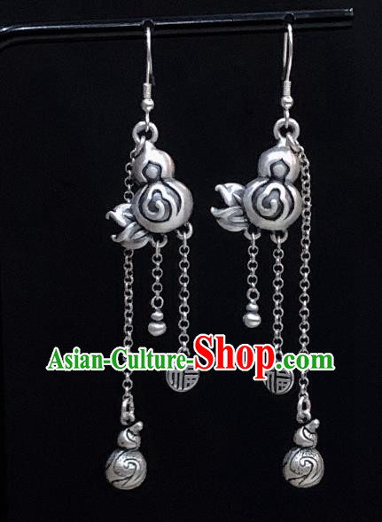 China National Tassel Earrings Traditional Cheongsam Silver Gourd Ear Accessories