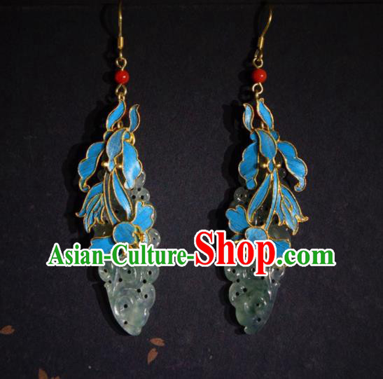 Chinese Handmade Traditional Jade Earrings Jewelry Ancient Qing Dynasty Court Ear Accessories