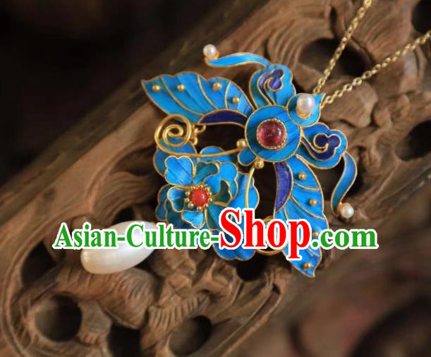 China Traditional Pearls Necklace Jewelry Accessories Qing Dynasty Cloisonne Butterfly Necklet Pendant