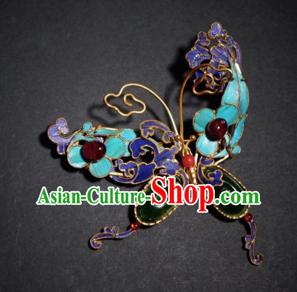 China Handmade Cloisonne Butterfly Brooch Accessories Traditional Qing Dynasty Jadeite Breastpin Jewelry
