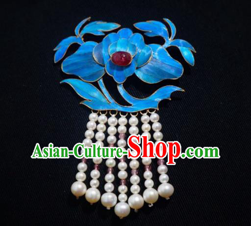 China Traditional Pearls Tassel Necklace Jewelry Accessories Qing Dynasty Cloisonne Lotus Necklet Pendant