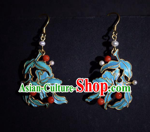 Chinese Handmade Jewelry Ancient Qing Dynasty Court Ear Accessories Traditional Cloisonne Earrings