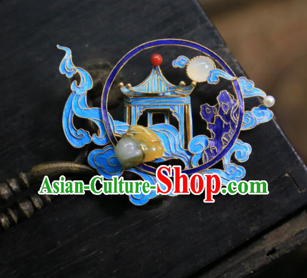 China Handmade Cloisonne Heavenly Palace Brooch Accessories Traditional Qing Dynasty Jadeite Breastpin Jewelry