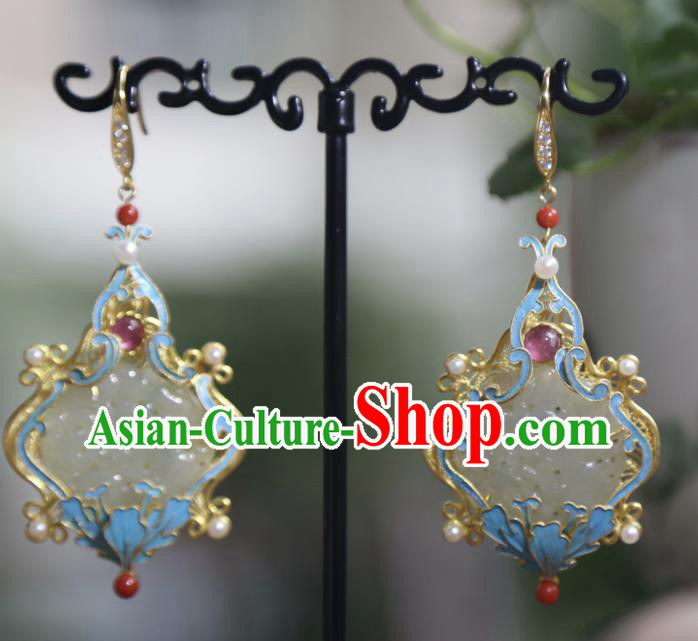 Chinese Traditional Jewelry Qing Dynasty Jade Earrings Ancient Empress Tourmaline Ear Accessories