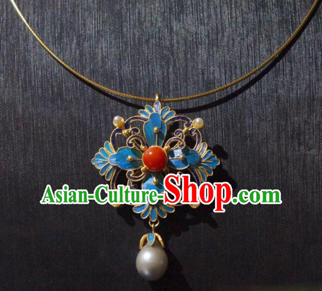 China Traditional Pearls Necklace Jewelry Accessories Qing Dynasty Cloisonne Necklet Pendant