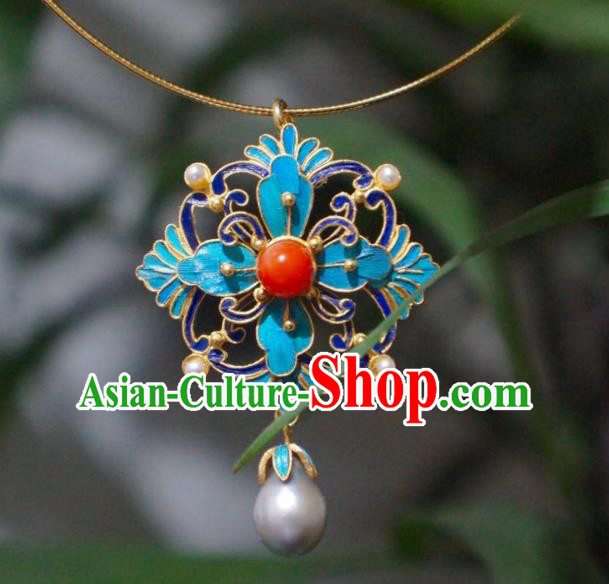 China Traditional Pearls Necklace Jewelry Accessories Qing Dynasty Cloisonne Necklet Pendant
