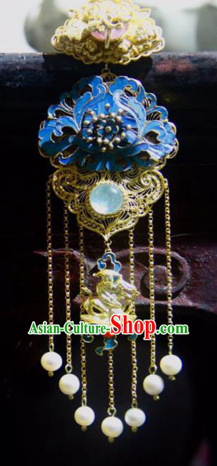 China Traditional Filigree Jewelry Necklace Accessories Qing Dynasty Cloisonne Peony Necklet Pendant