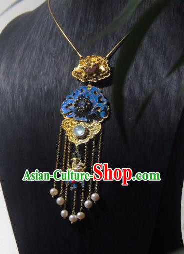 China Traditional Filigree Jewelry Necklace Accessories Qing Dynasty Cloisonne Peony Necklet Pendant