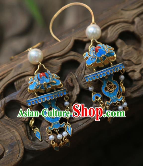 Chinese Traditional Qing Dynasty Earrings Jewelry Ancient Empress Coral Ear Accessories