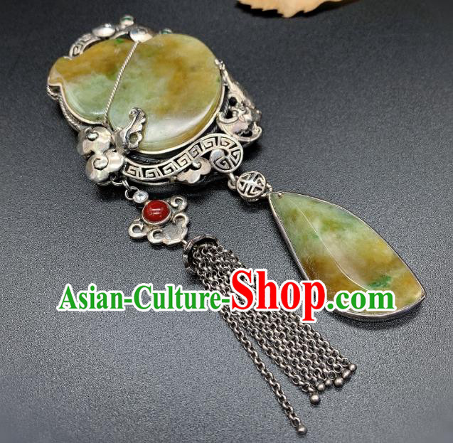 Handmade Chinese Silver Tassel Necklace Accessories National Jadeite Gourd Necklet Pendant