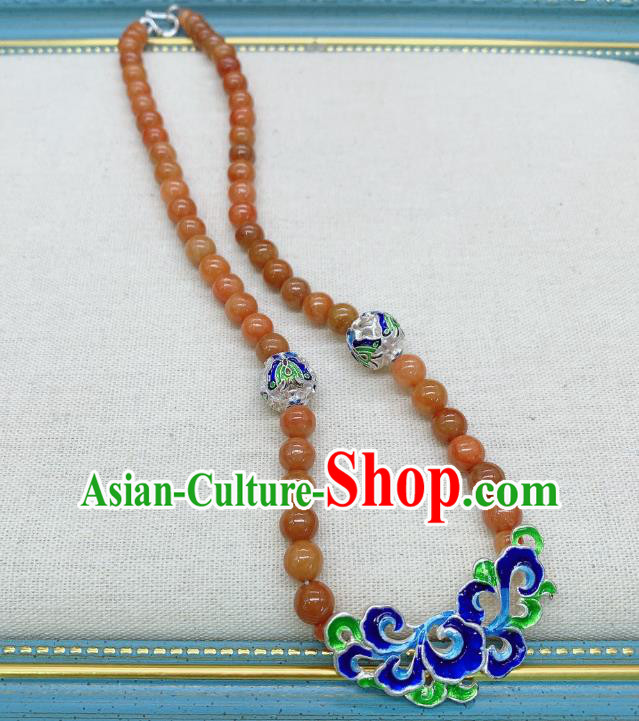 Handmade Chinese Agate Beads Necklace Accessories National Blueing Silver Necklet Pendant