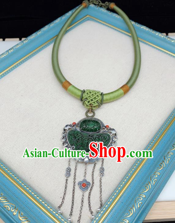 Handmade Chinese Jadeite Necklace Accessories National Silver Tassel Necklet Pendant
